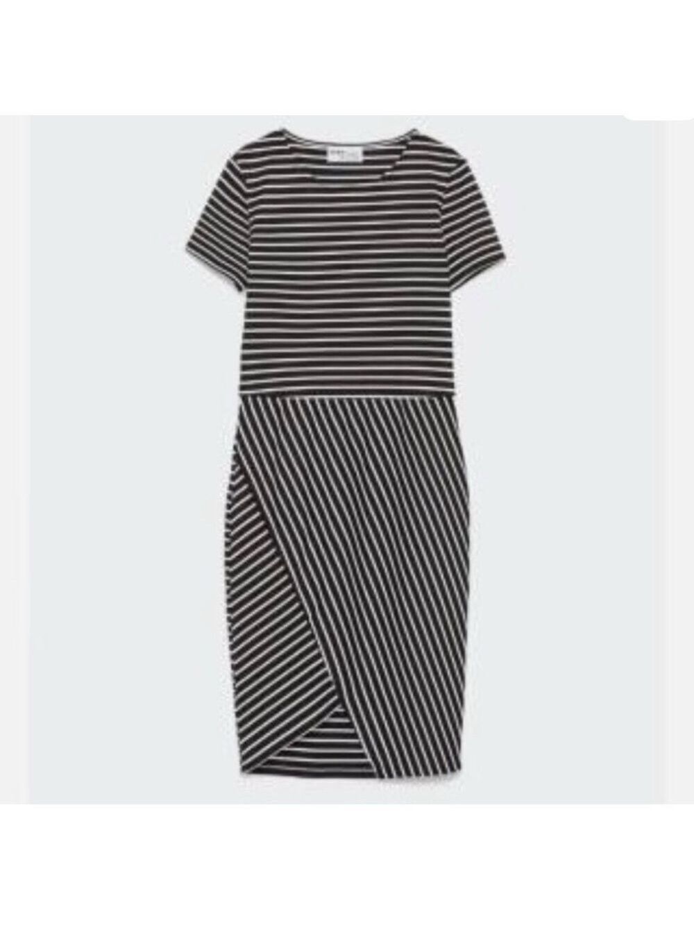 Zara Trafaluc nwot Black and White Striped bodycon assymetrical Midi Dress small